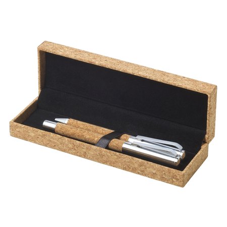 Parure de stylo bille et roller en liège Elmer IMPRESSION - détail marquage